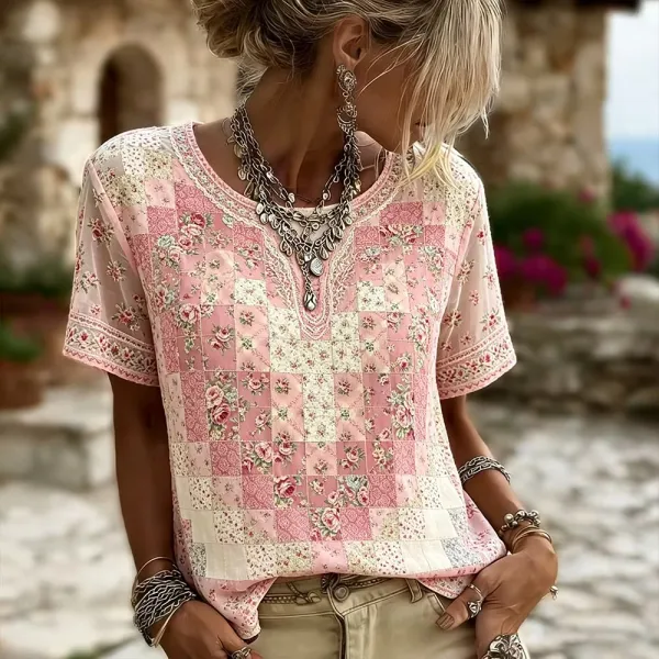 Vintage Cottagecore Floral Art Short Sleeve Linen T Shirt