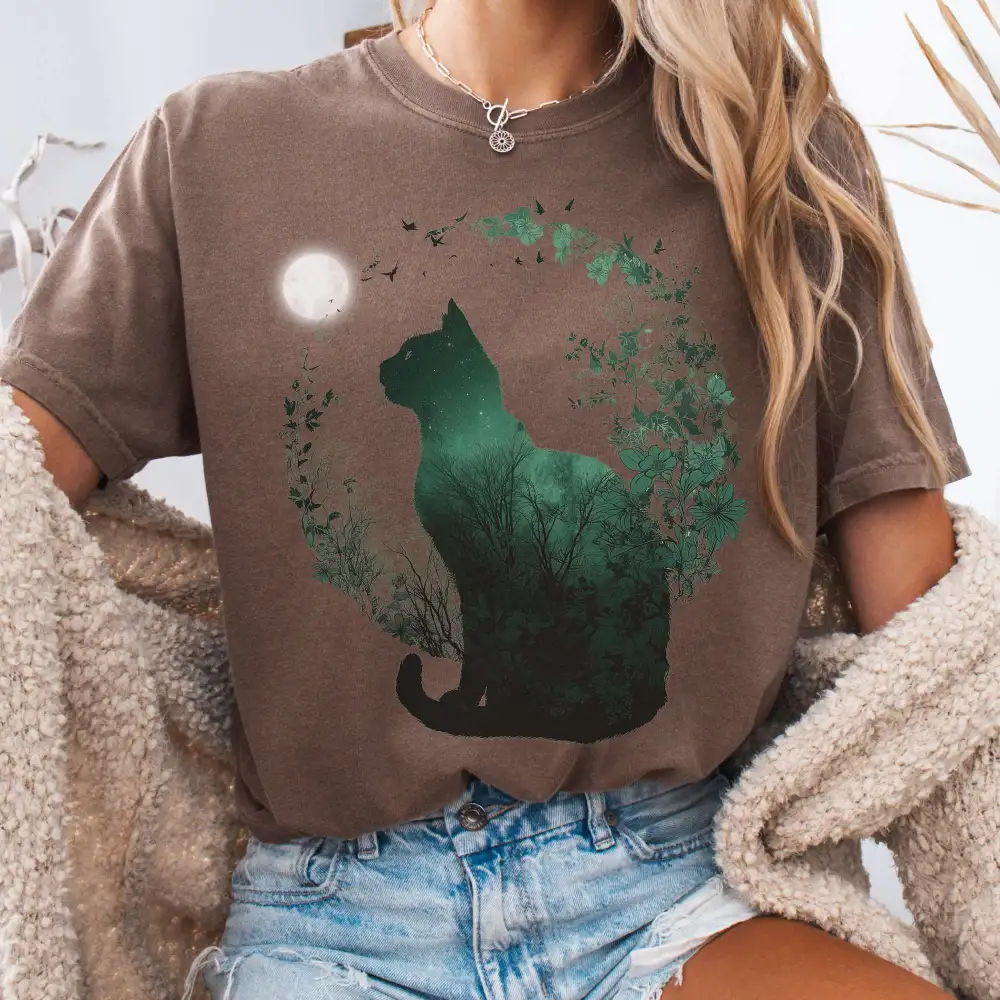 Midnight Cat In The Forest T-shirt