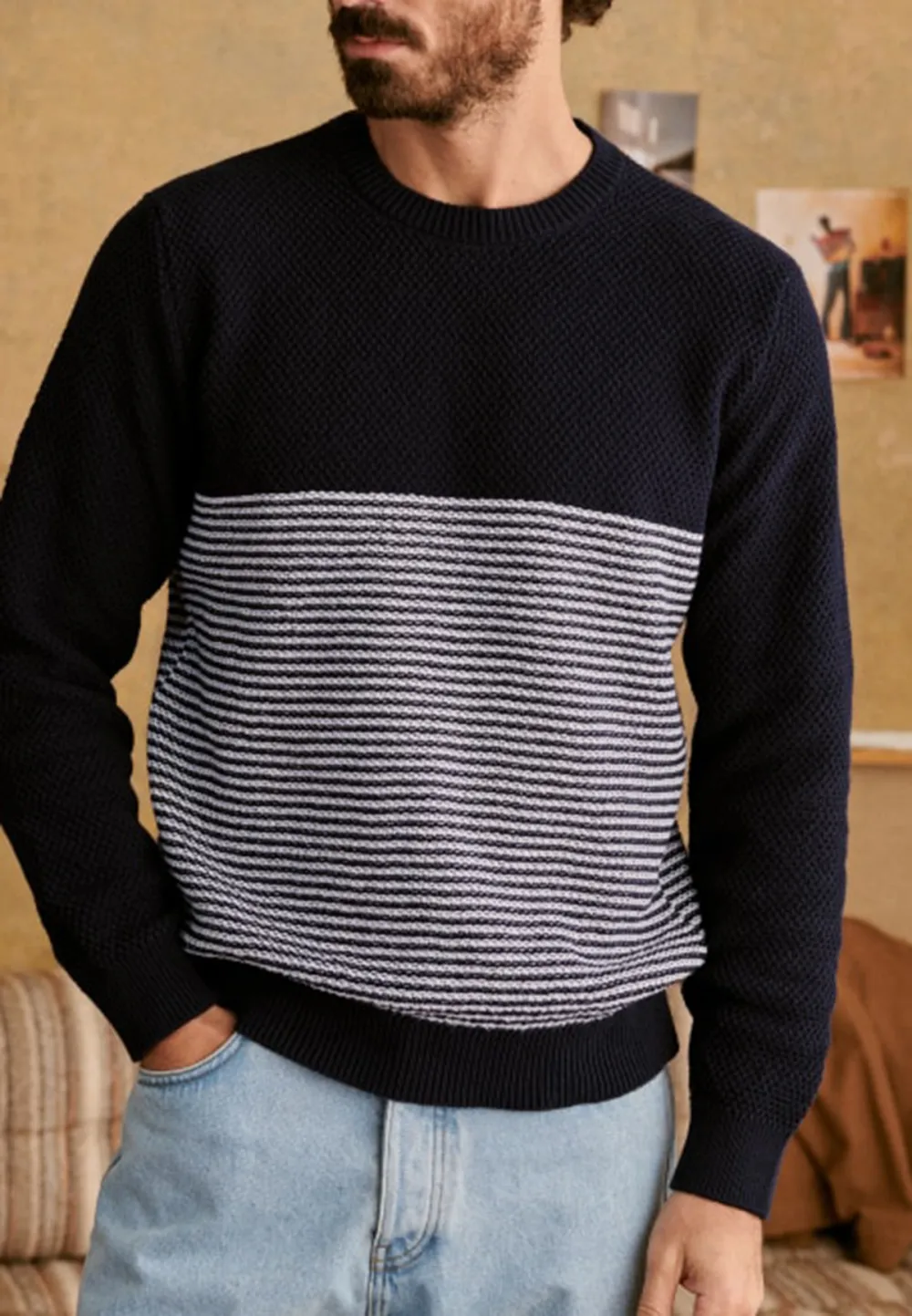  Sweater-Navy＆Ecru