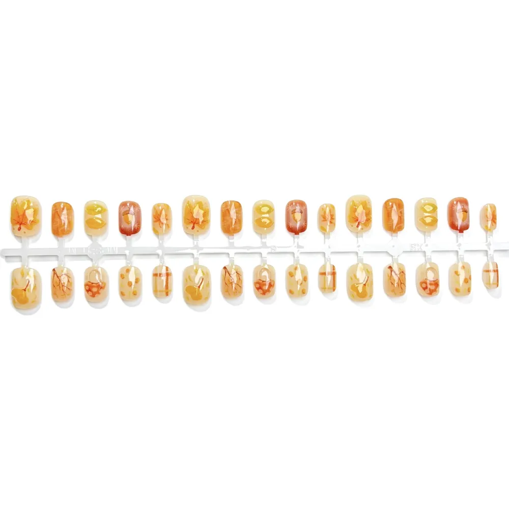 Nailhour 30Pcs Floral 3D Autumn Medium Square French Press On Nails