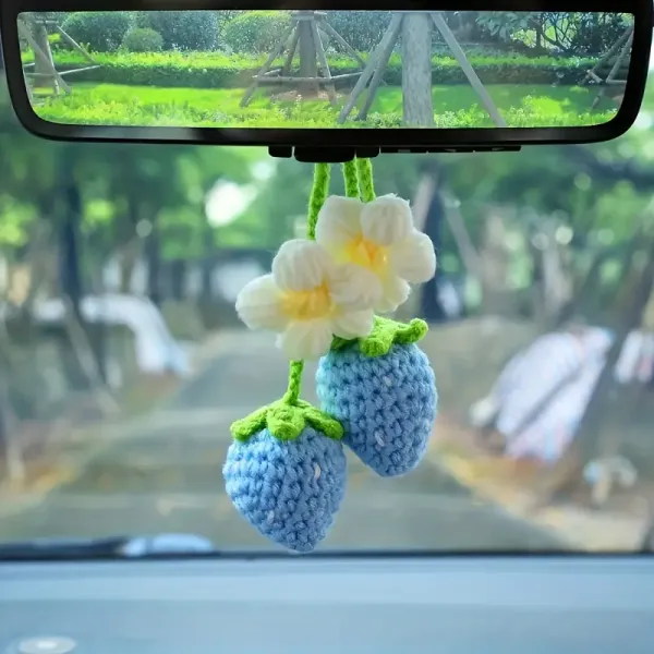 Handmade Crochet Strawberry Flower Car Mirror Charms