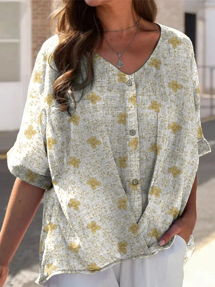 Women's Retro Floral Print Shirt