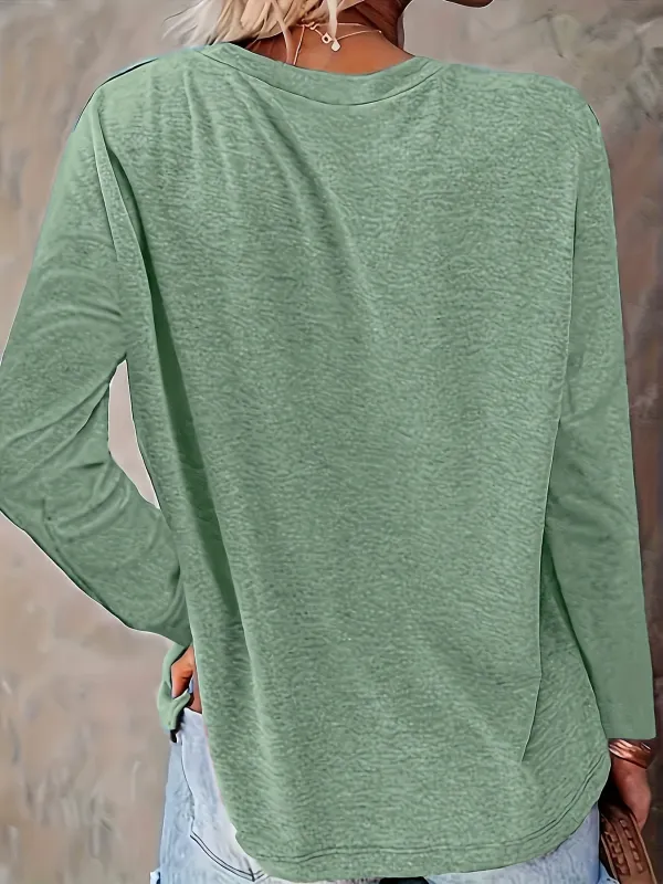 Round Neck Casual Loose Print Long Sleeve T-shirt