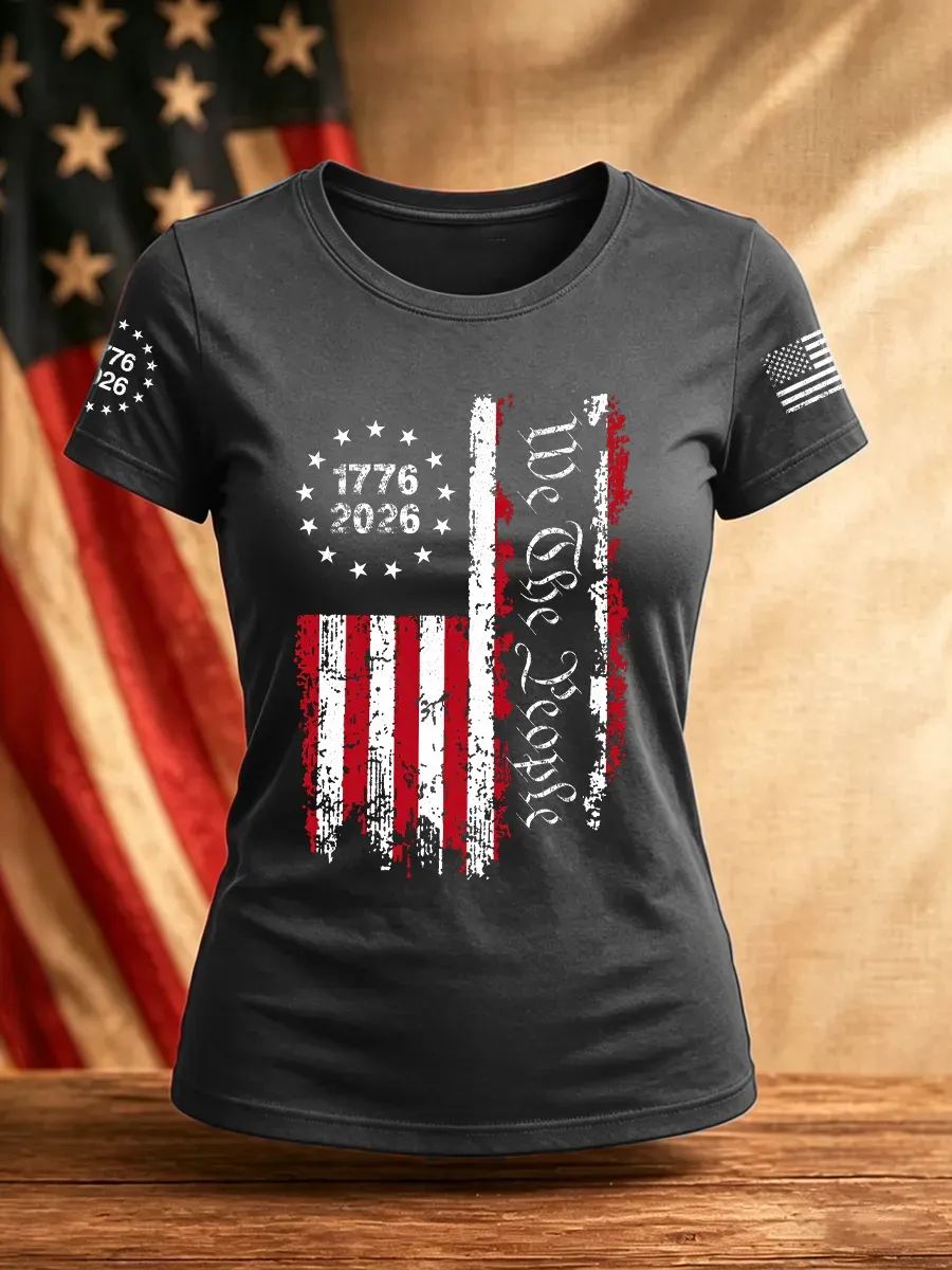 Ladies' Leisure 250Th Anniversary American Founding Celebration Personalized Printed Round Neck T-Shirt