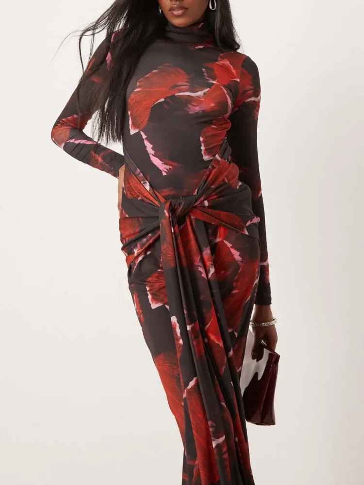 Print Roll-Neck Slim Fit Dress