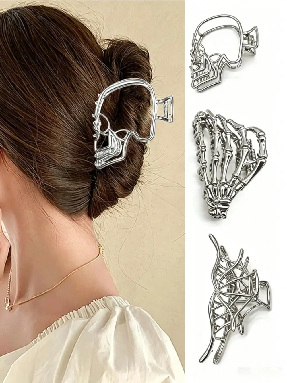 3pcs Metal Black Spider Web Hair Clips