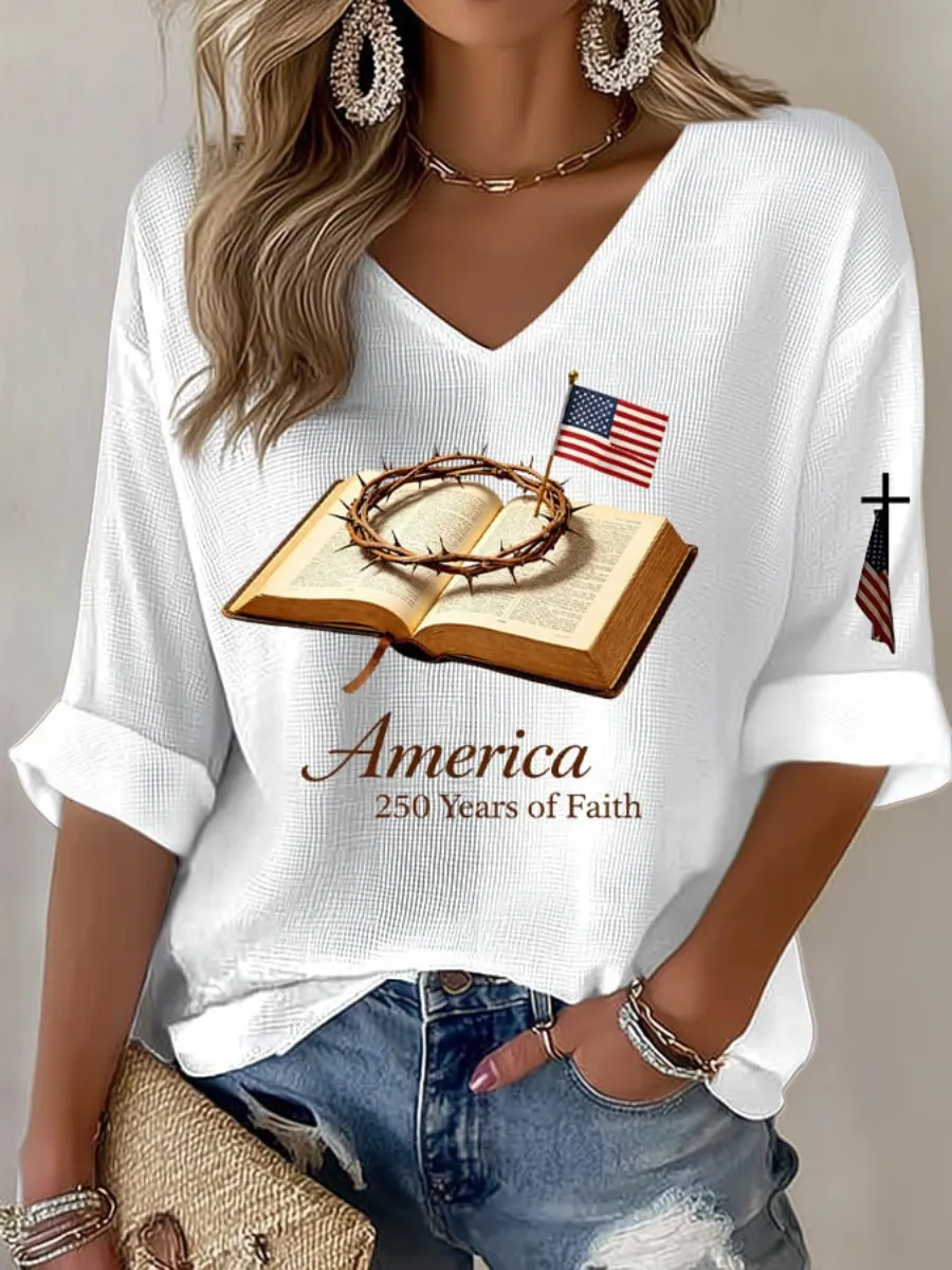 Women's 2026 USA 250th Anniversary Patriotic Printed T-Shirt