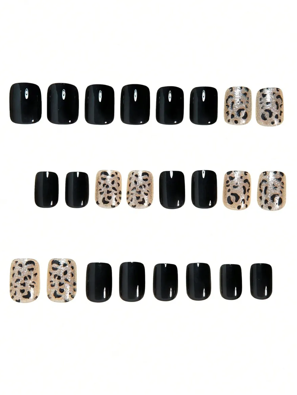 Nailhour 24Pcs Black Glitter Minimalist Short Square Press On Nails