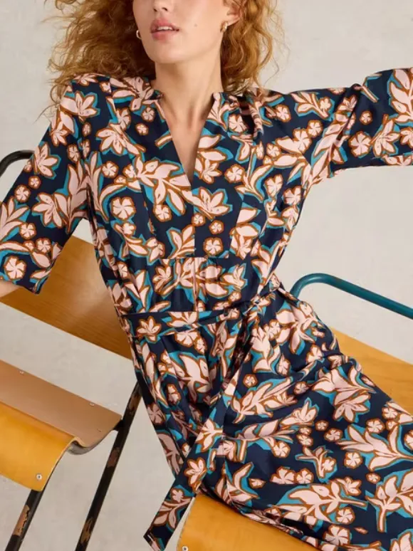 Shift Dress In Navy Print