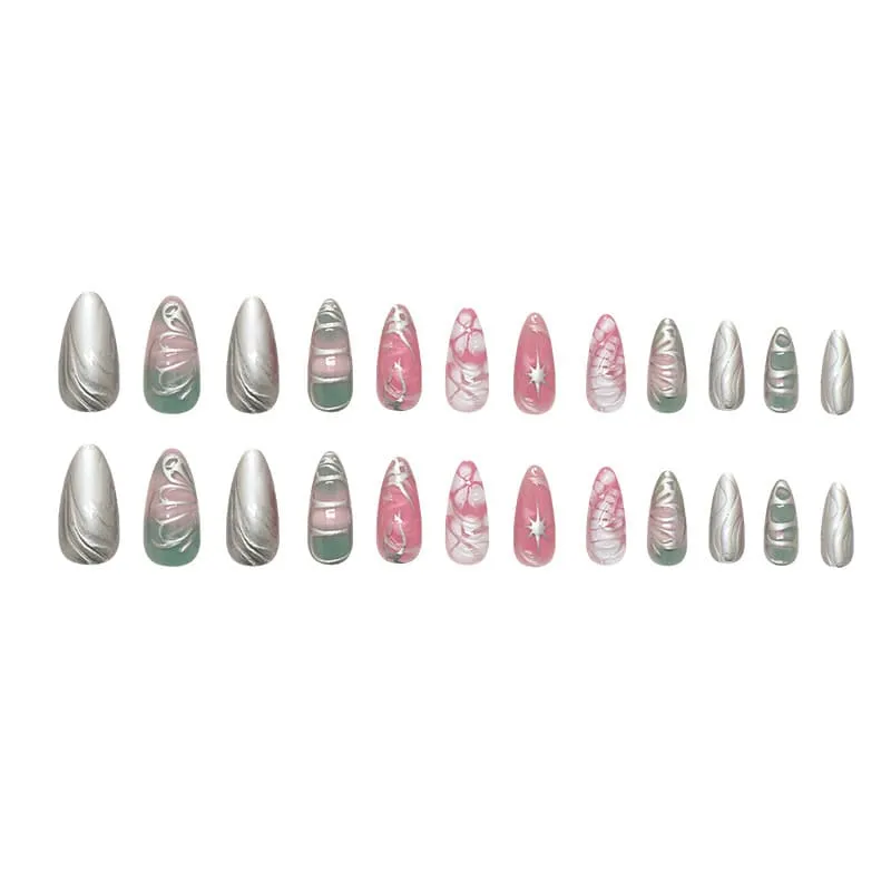 Nailhour 24Pcs 3D Gilded Medium Almond Press On Nails