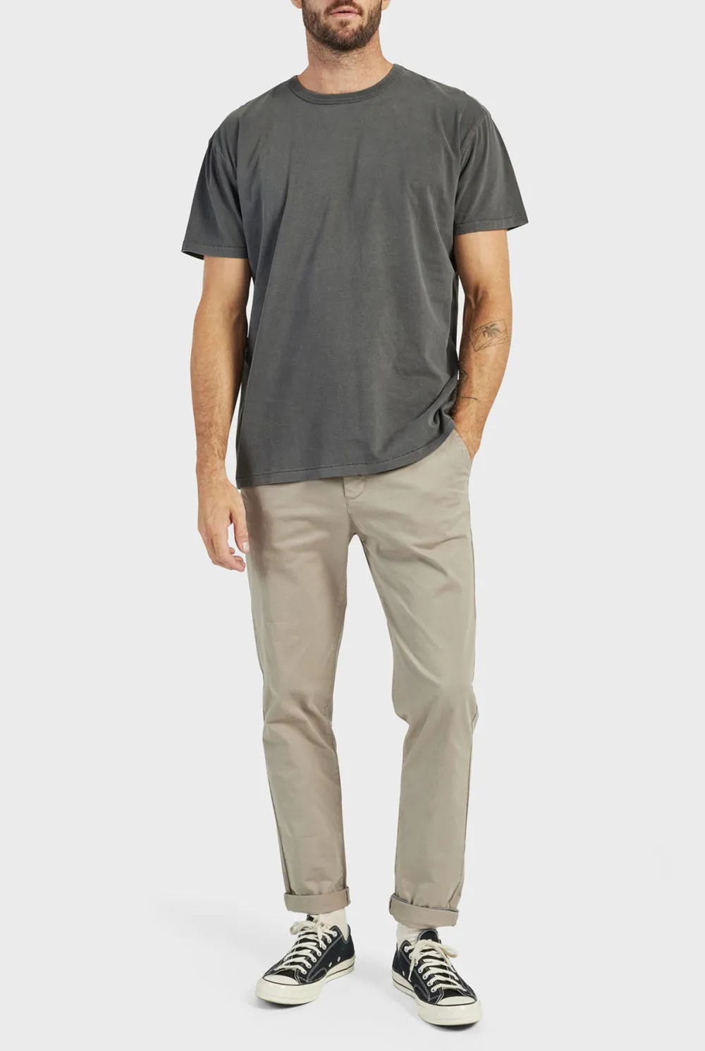 Solid Color Cotton Slim Fit Trousers