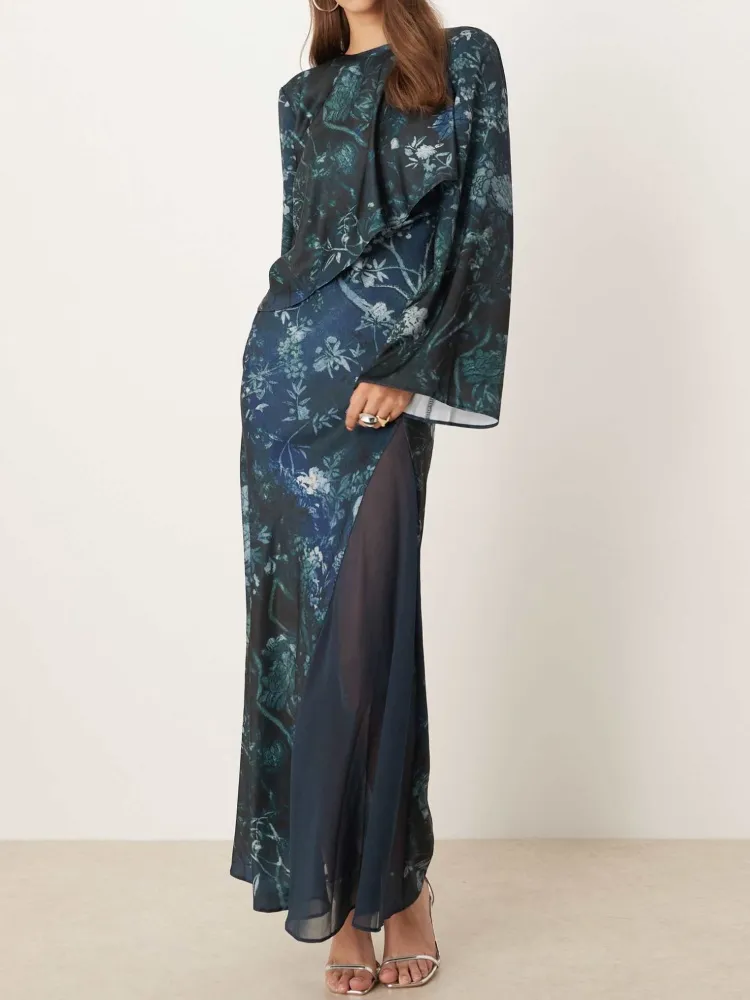 Floral Print Flared Sleeve Dress