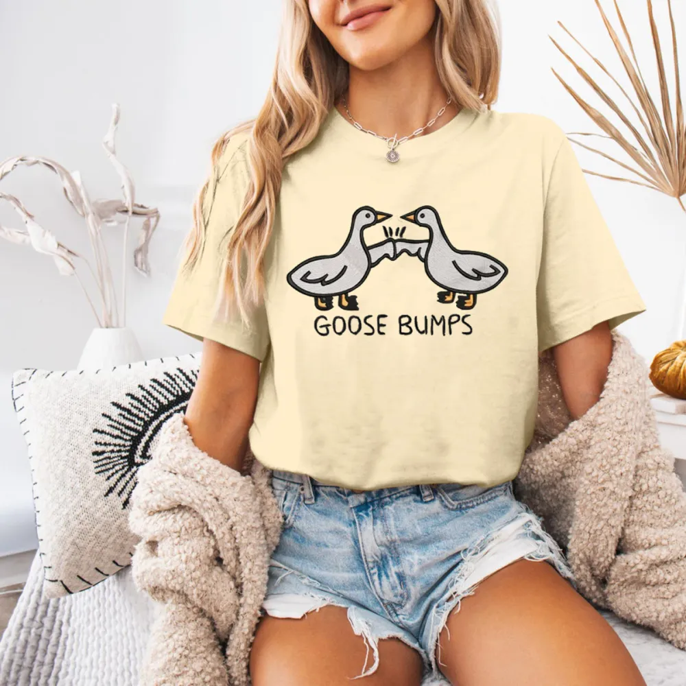 Embroidered Goose Bumps shirts, Goose Bumps Embroidery Crewneck, Funny tshirts, Unisex Goose Embroidered, Animal Crewneck