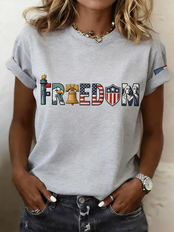Women'S Casual American 250Th Anniversary Print Short Sleeved T-Shirt
