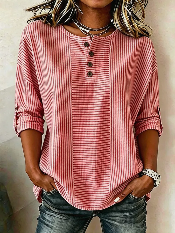 Women'S Cotton And Linen Striped Shirt
