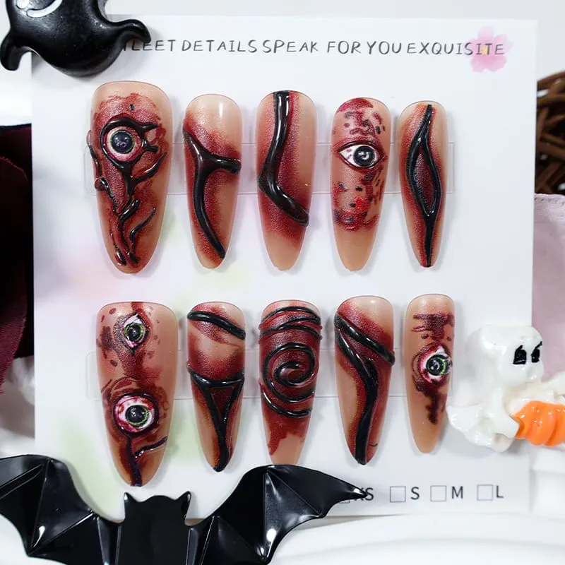 Nailhour 30Pcs Halloween Eyeball 3D Long Stiletto Press On Nails