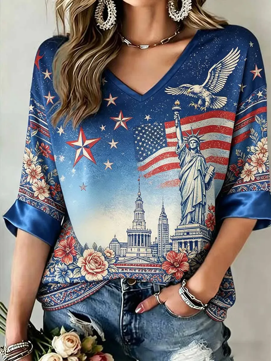 Women's 250th Anniversary Of The United States Printed V-Neck Top