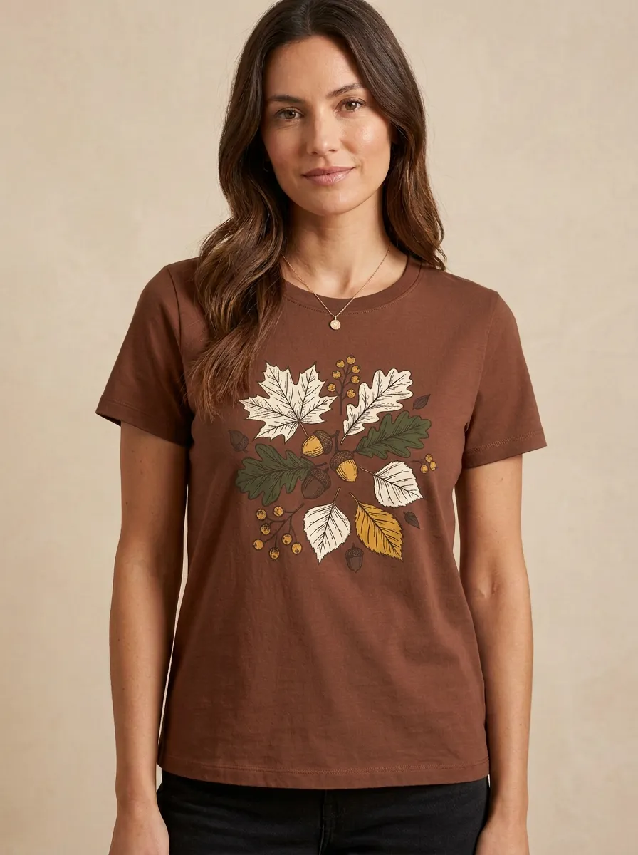 Acorn Maple Leaf Printed Women's Graphic T-Shirt