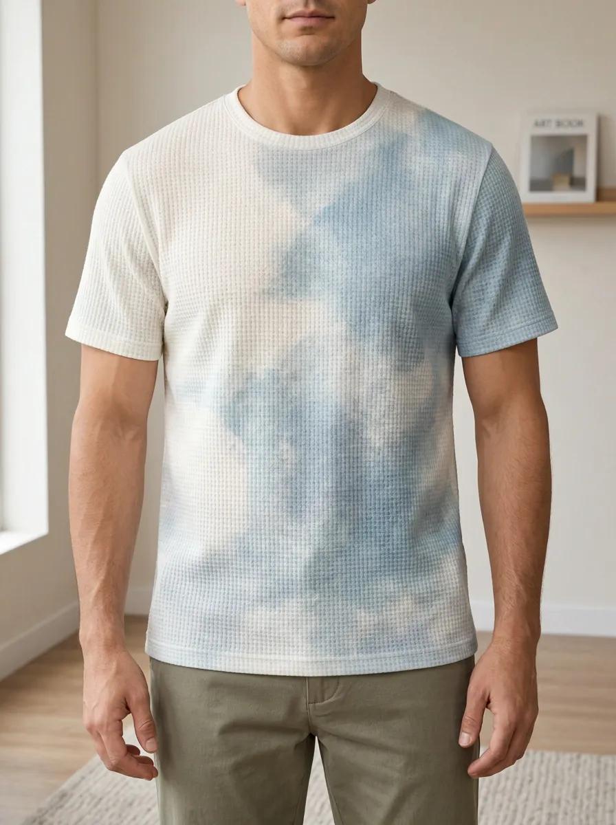 Men's Tie-dye Waffle Knit Classic Crew Neck T-Shirt