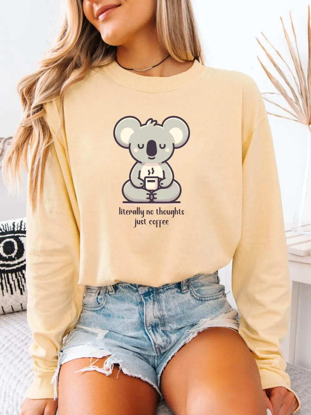 Koala And Coffee Print Casual T-Shirt