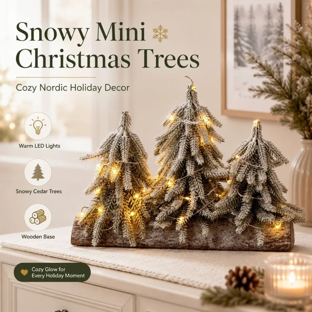 3Pcs Christmas Desktop Snowfall PE Mini Christmas Tree Potted Plant Ornament