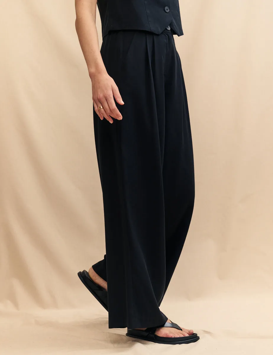 Black Tailored Front Pleat Trousers