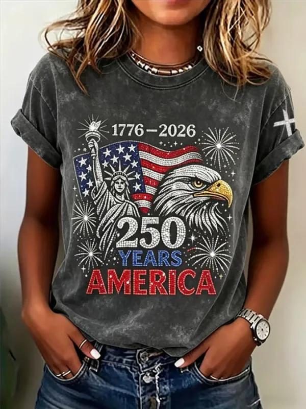 Women'S  America Flag Printed Casual T-Shirt