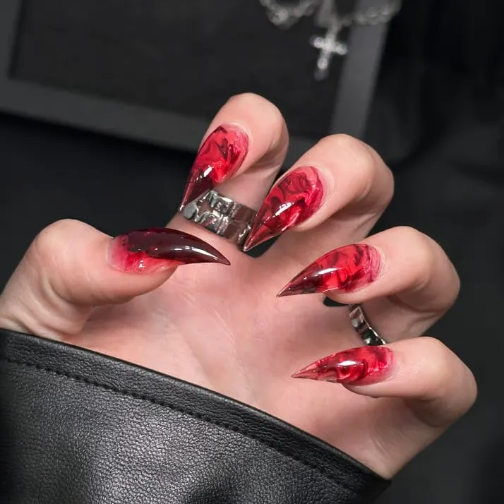 Nailhour 10Pcs Red Gothic Gradient Short Stiletto Press On Nails