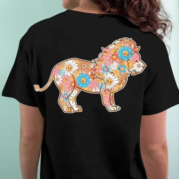 Smile Floral Lion Pattern T-Shirts