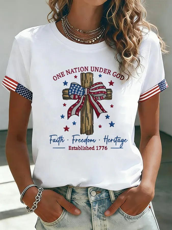 Women'S Cross Art Printed Casual T-Shirt