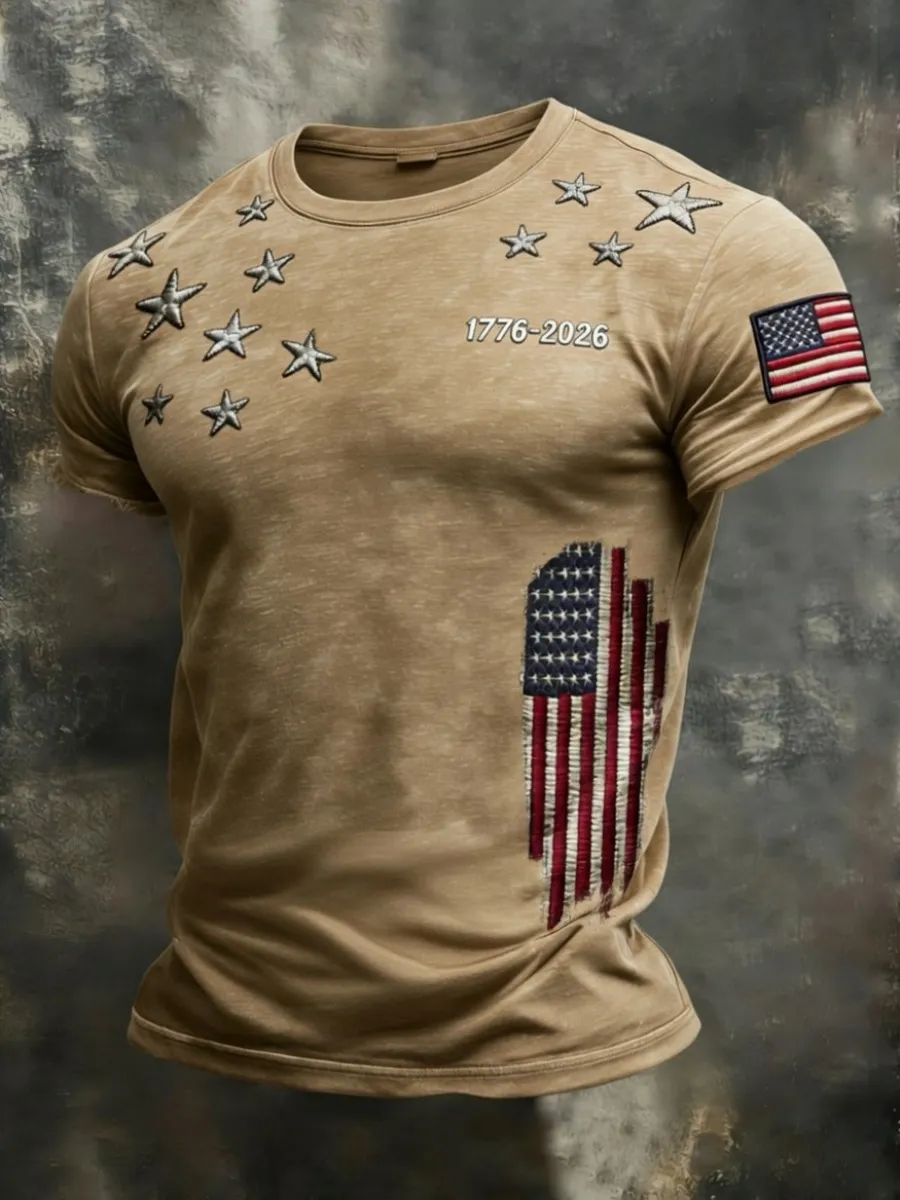 Retro American 1776-2026 Commemorative Print Men's T-Shirt