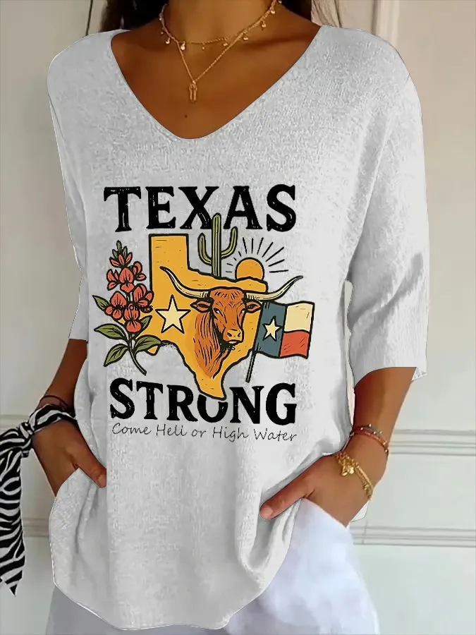 Women's Retro Texas Strong Print Top