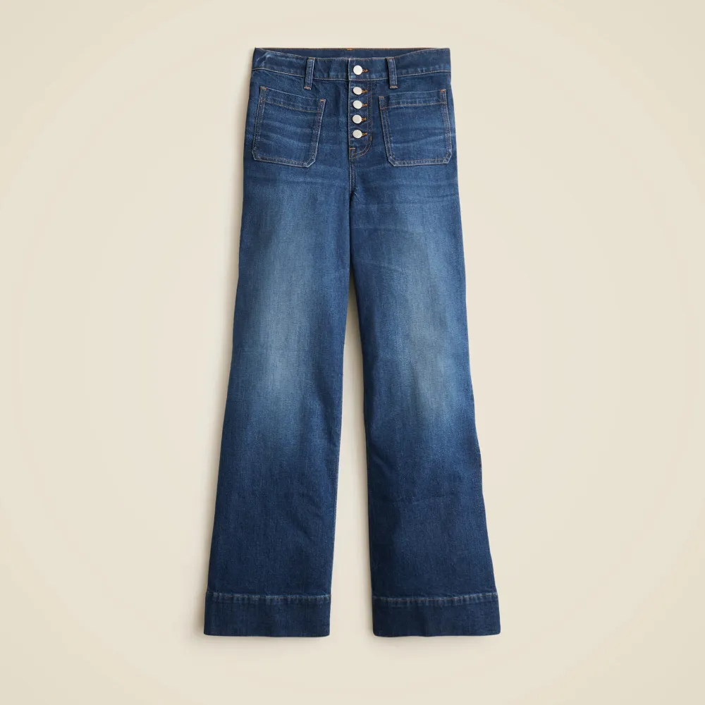 Button-Fly Wide Leg Jeans