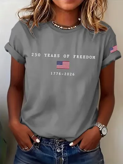 Women's Casual USA 250th Celebration Print Short Sleeve T-shirt