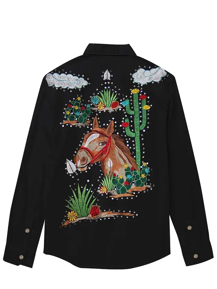 Western Cactus And Horse - 100% Cotton Long Sleeves Shirt