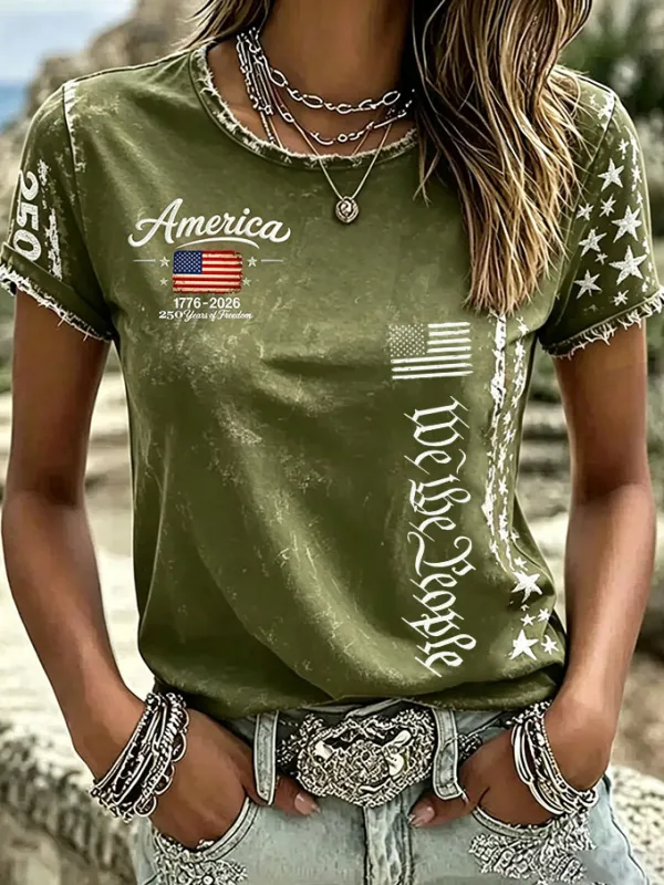 Women's USA Printed Casual T-shirt