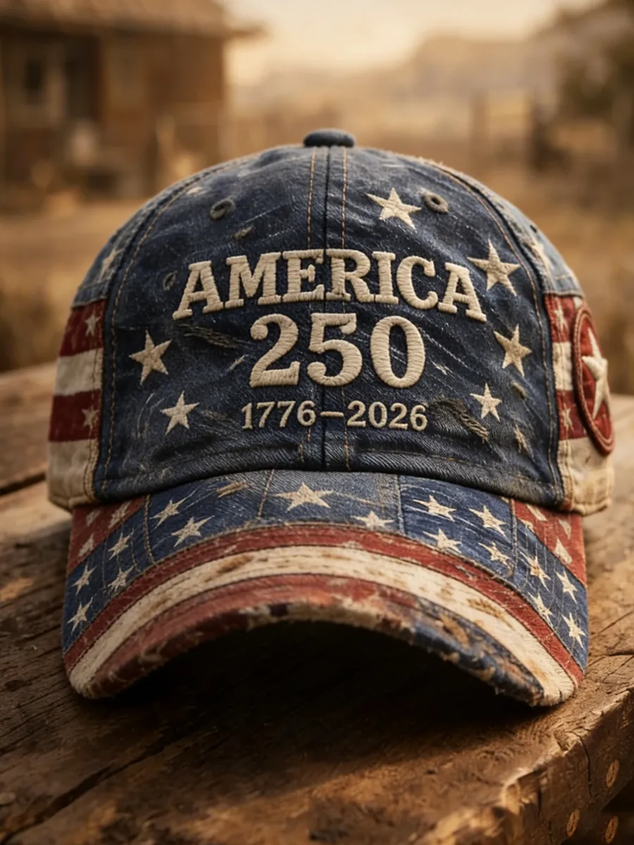 Vintage Outdated Cowboy Baseball Hat -250th Anniversary of the United States 1776-2026 Embroidered American Flag Patriotic Dad Hat