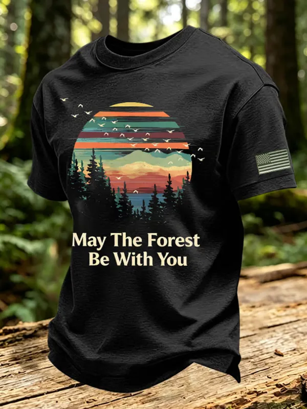 Men's May The Forest Be With You Print Round Neck T-shirt