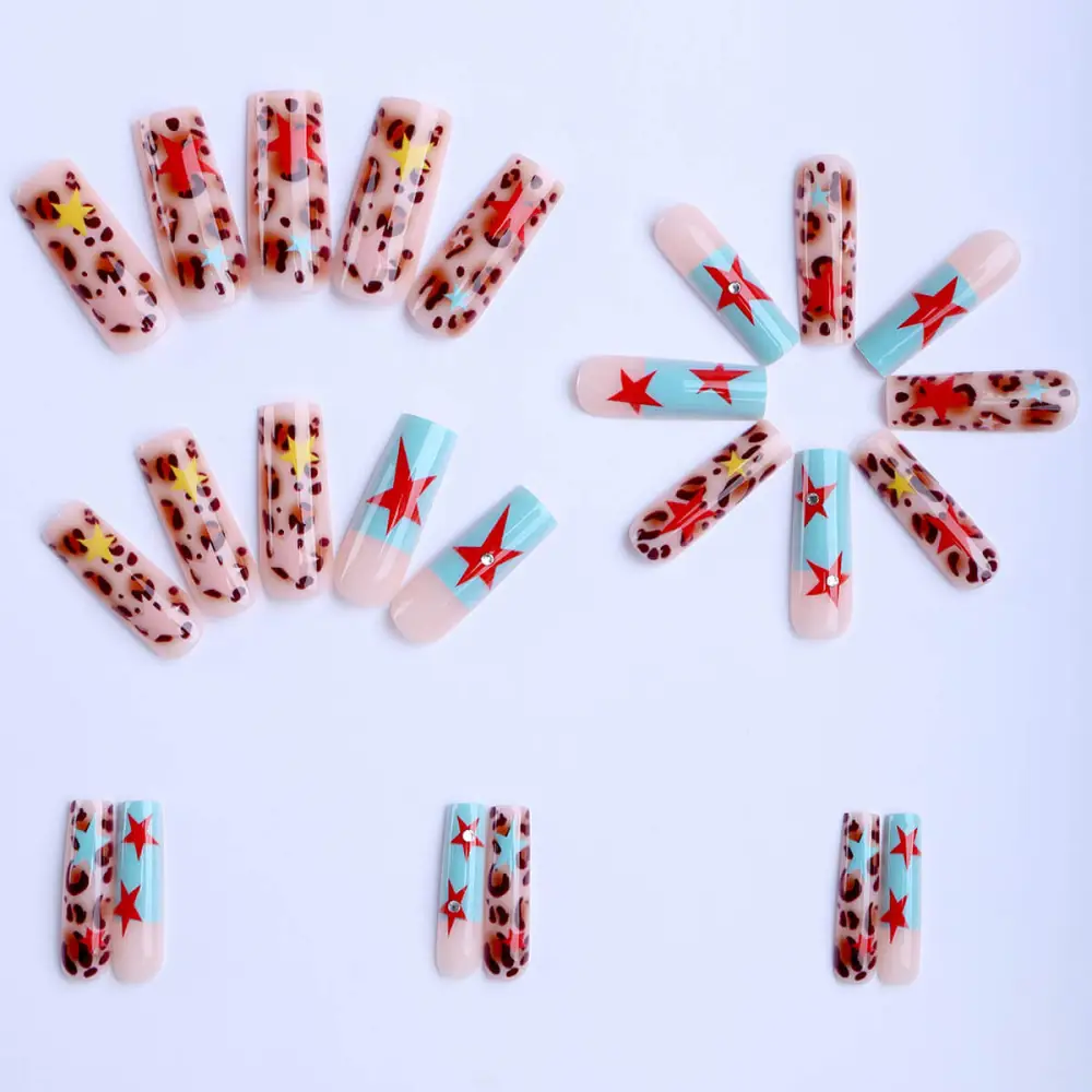 Nailhour 24Pcs Long Square Y2K Wild Star Press On Nails