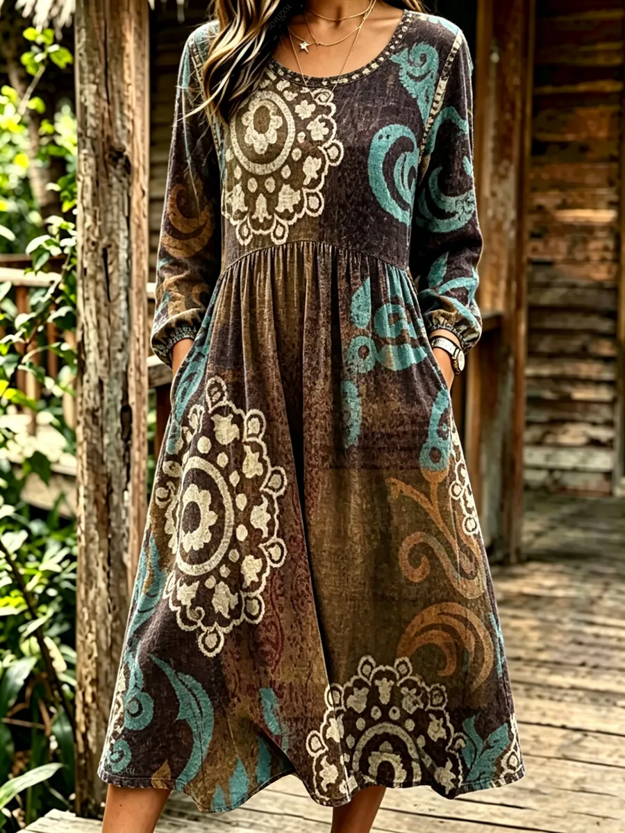 Women'S Casual Floral Bohemian Art Print Dress