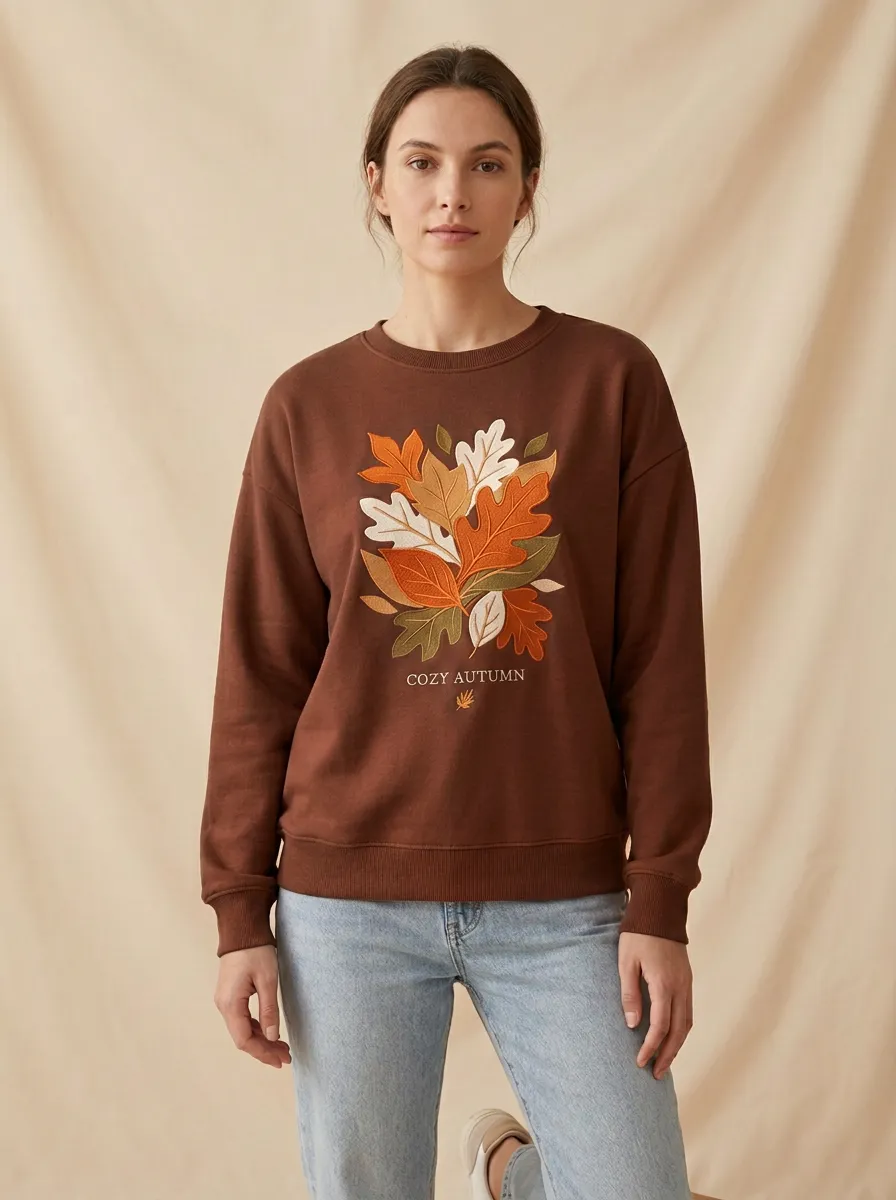 Rust Embroidered Women's Graphic Sweatshirt