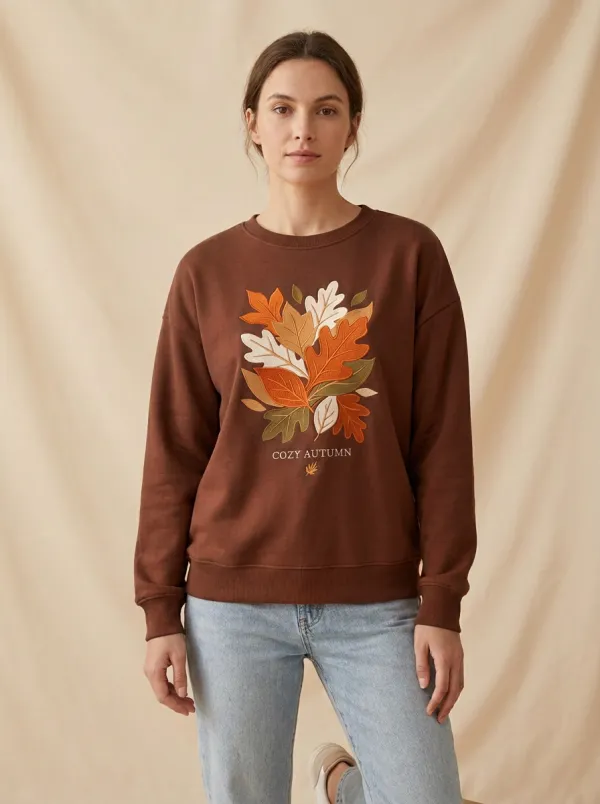 Rust Embroidered Women's Graphic Sweatshirt