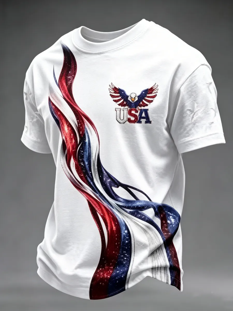 Men's America Flag Eagle Printed T-shirt