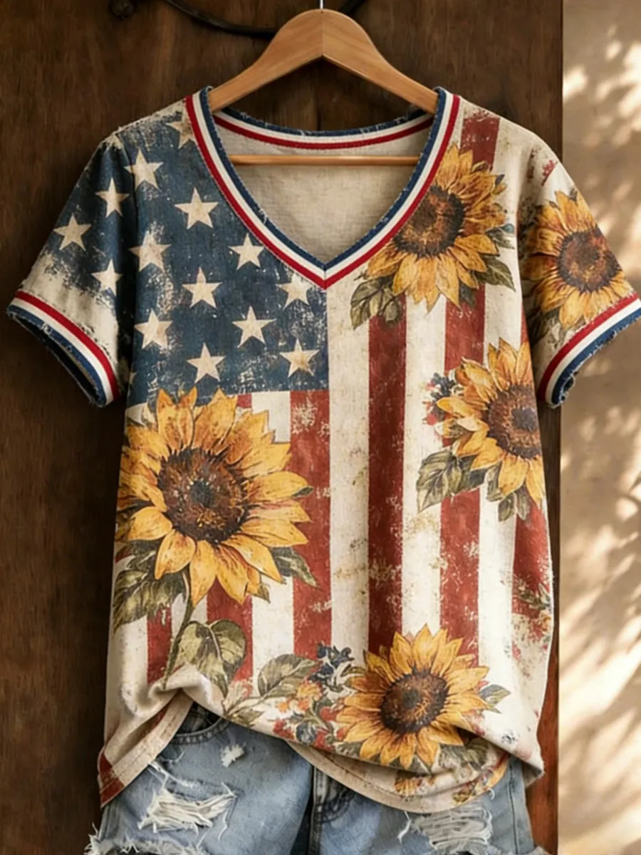 Women's Casual USA 250th Celebration Print Short Sleeve T-shirt