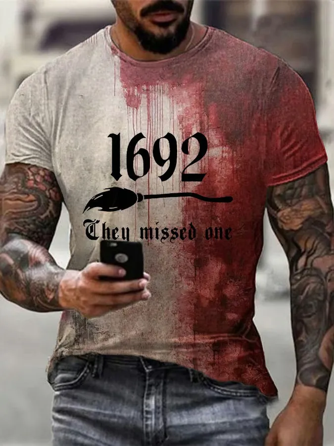 Men's 1692 They Missed One Salem Witch Print T-Shirt