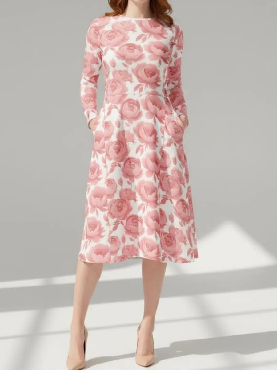 Floral Round Neck Casual Dress