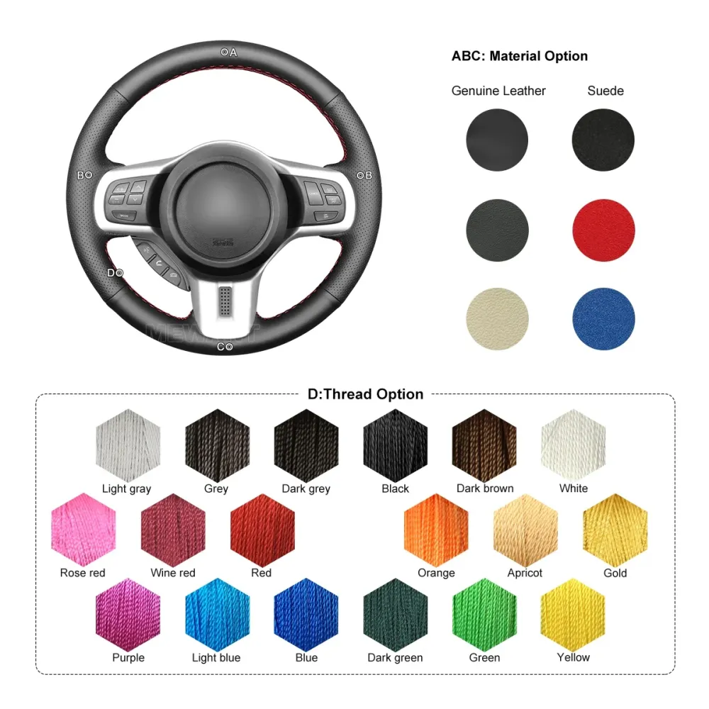 Hand-Sewn Black Leather Steering Wheel Cover