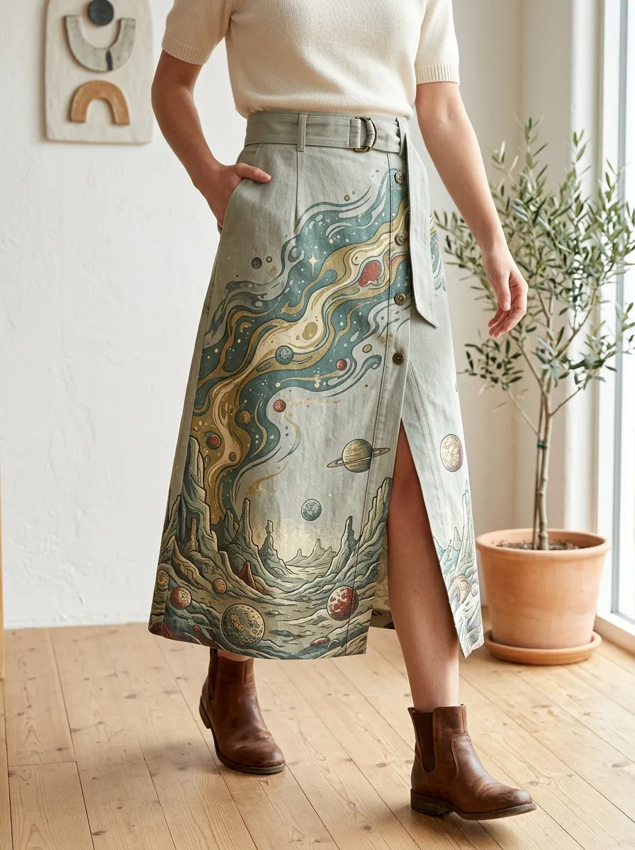 Women's Nebula Celestial Print Midi Skirt
