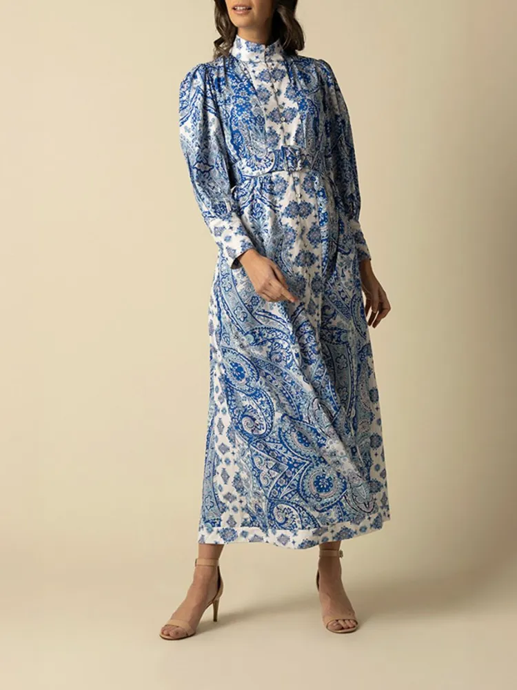 Paisley Print Turtleneck Casual Dress