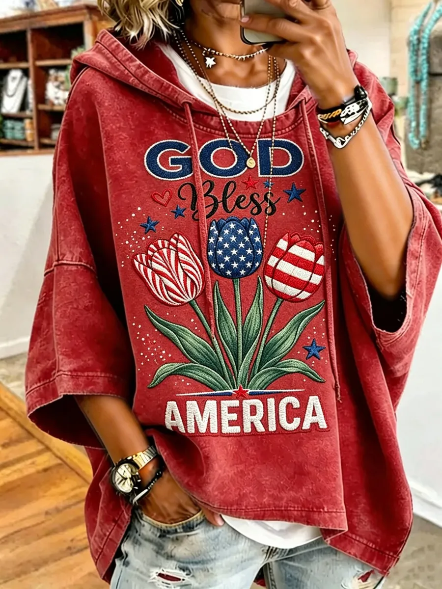 America Tulip Print Women's Casual Hoodie